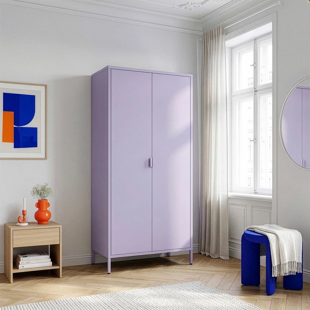 Armadio Guradaroba Esteli in Acciaio a 2 Ante con 2 Barre Appendiabiti e 4 Ripiani 170 x 80 x 45 cm - Viola [en.casa]