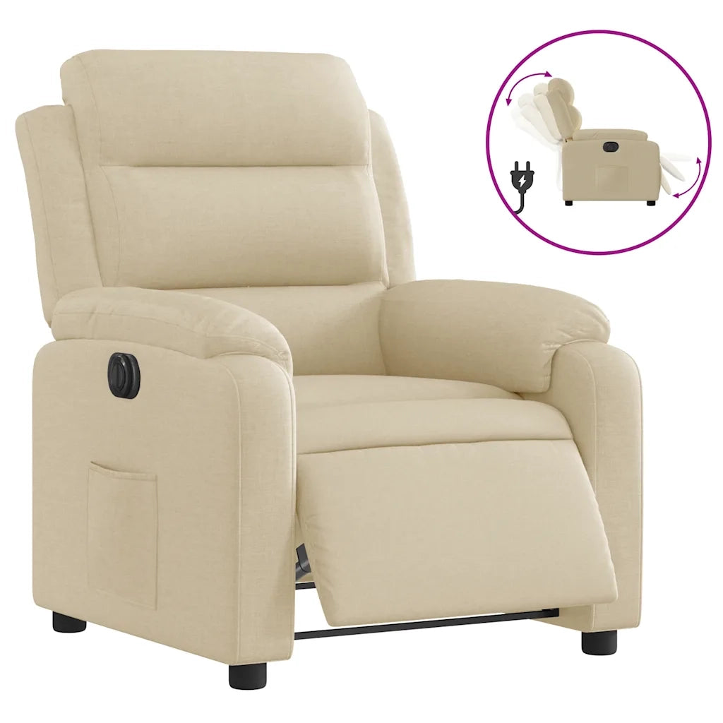Poltrona Elettrica Reclinabile-Divano Sedia Crema in Tessuto 721781