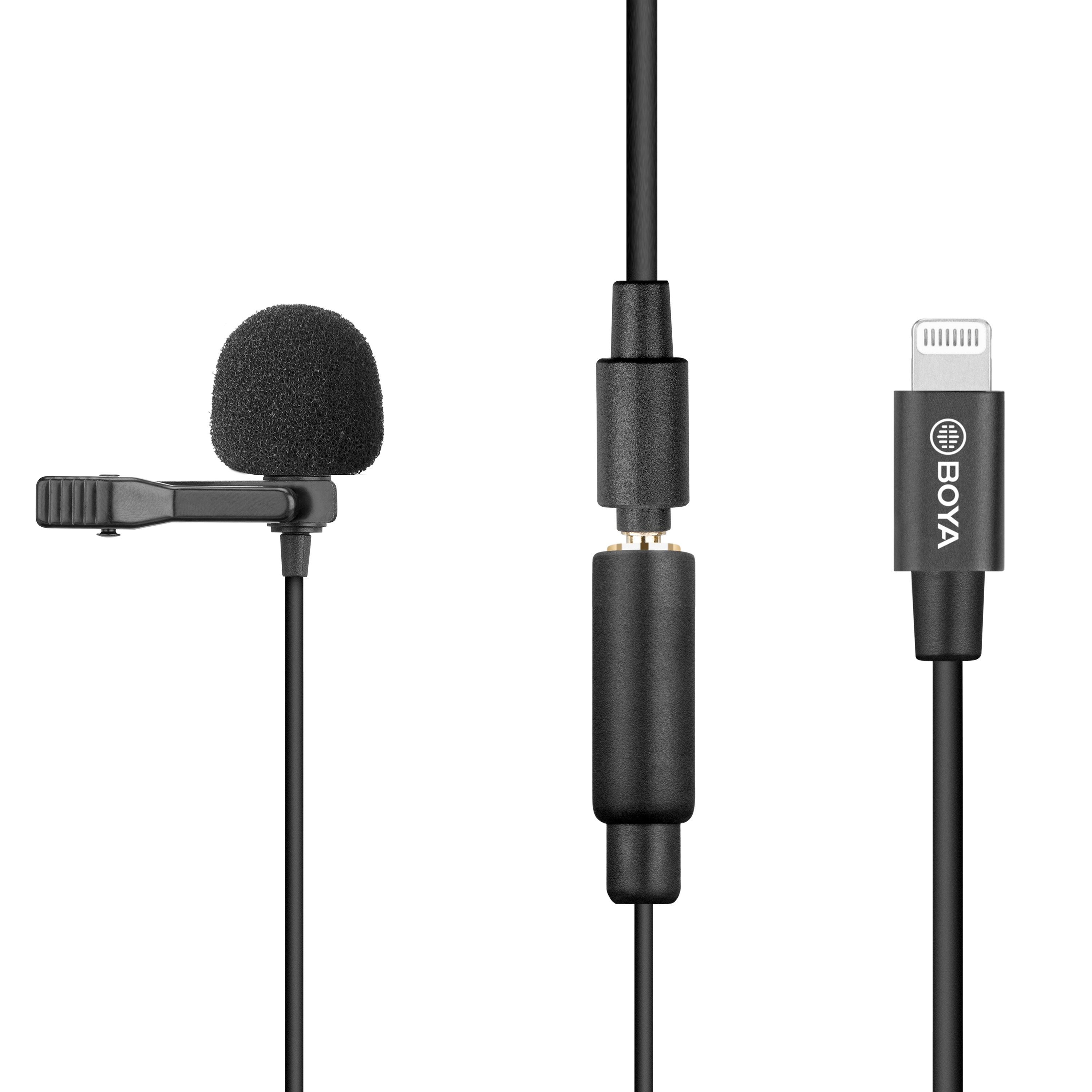 Boya M2 microfono a clip per iOS piccolo e potente microfono lavalier 50 Hz 20 kHz per dispositivi iOS, cavo adattatore Lightning adatto anche alla digitalizzazione nero