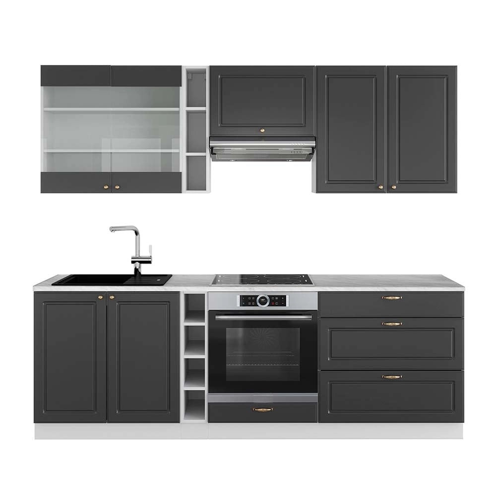 Cucina componibile Fame-Line Antracite-oro/Bianco 235 cm, PL Marmo Vicco