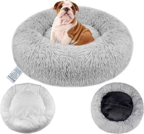 Letto per cani rilassante con copertura rimovibile e donut lavabile - anti ansia, morbido e arrotondato letto per gatti Plu di comfort per cuccioli con plume soffice, caldo e chiusura a zip per cani piccoli e medi