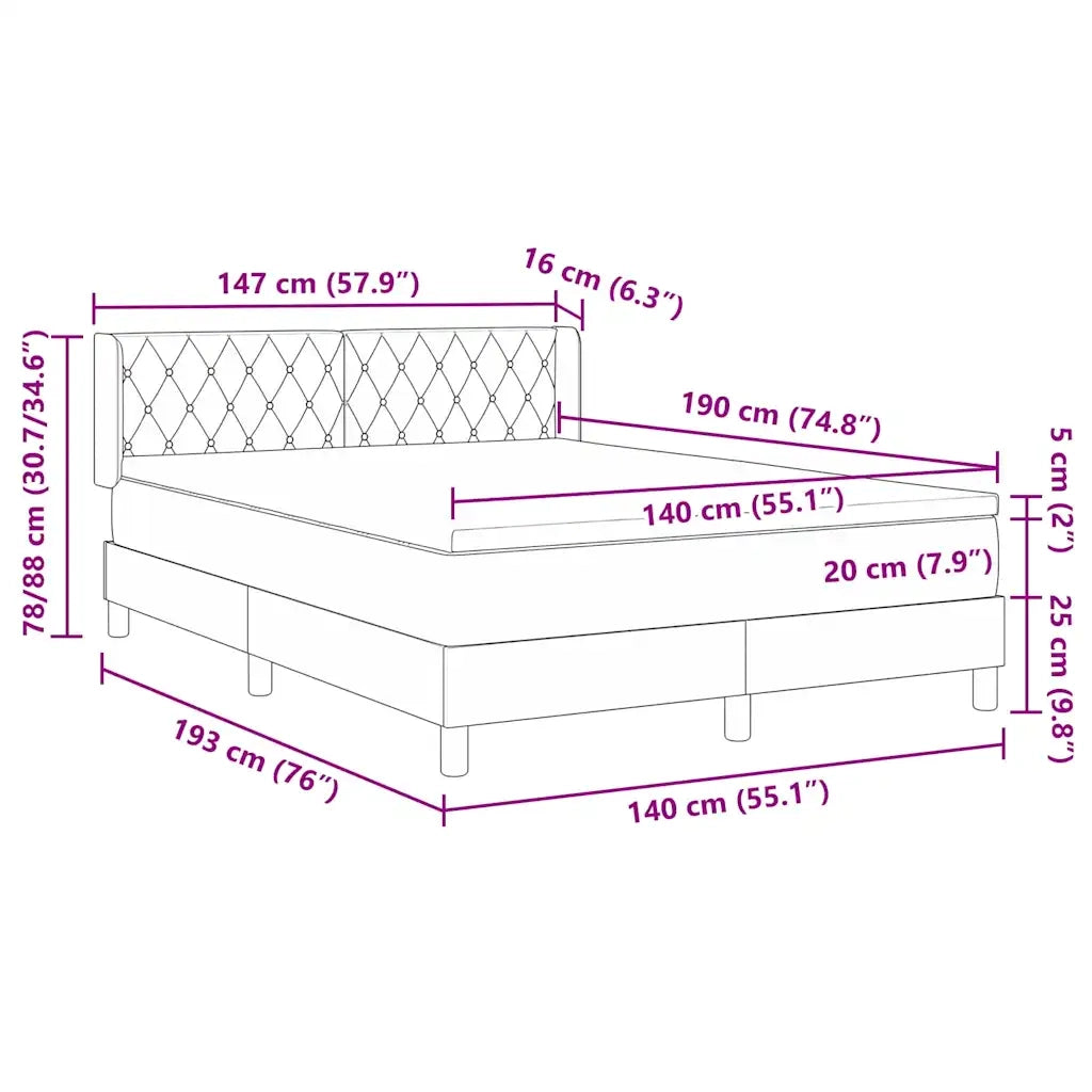 Letto a molle con testiera Rosa 190 x 140 cm Velluto 3341413