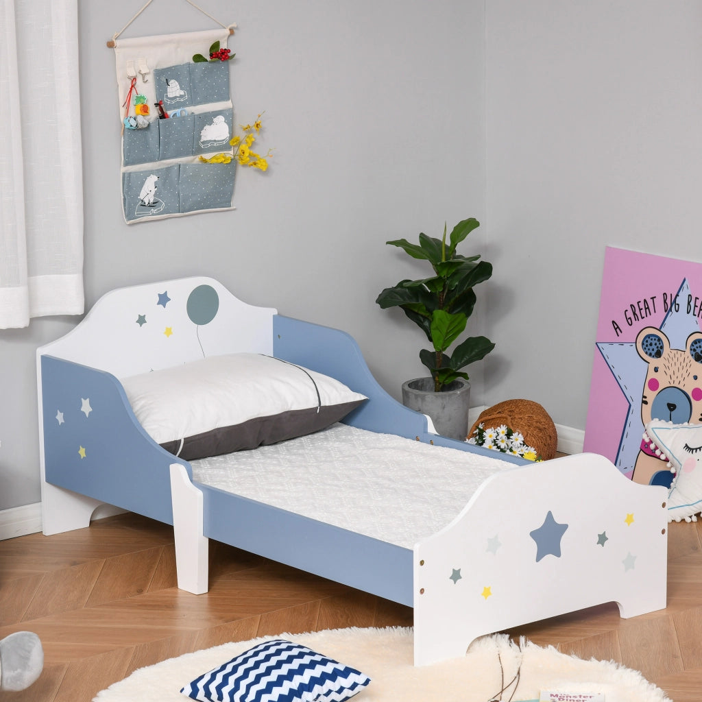 Letto per Bambini con Stampa Stelle ¨C Zephmum ¨C Legno 143x74x59 cm Blu e Bianco