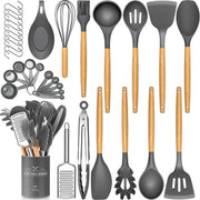 Set di Cucina da 34 pezzi - Cucina in Silicone Resistente al Calore con Manici in Acciaio Inossidabile