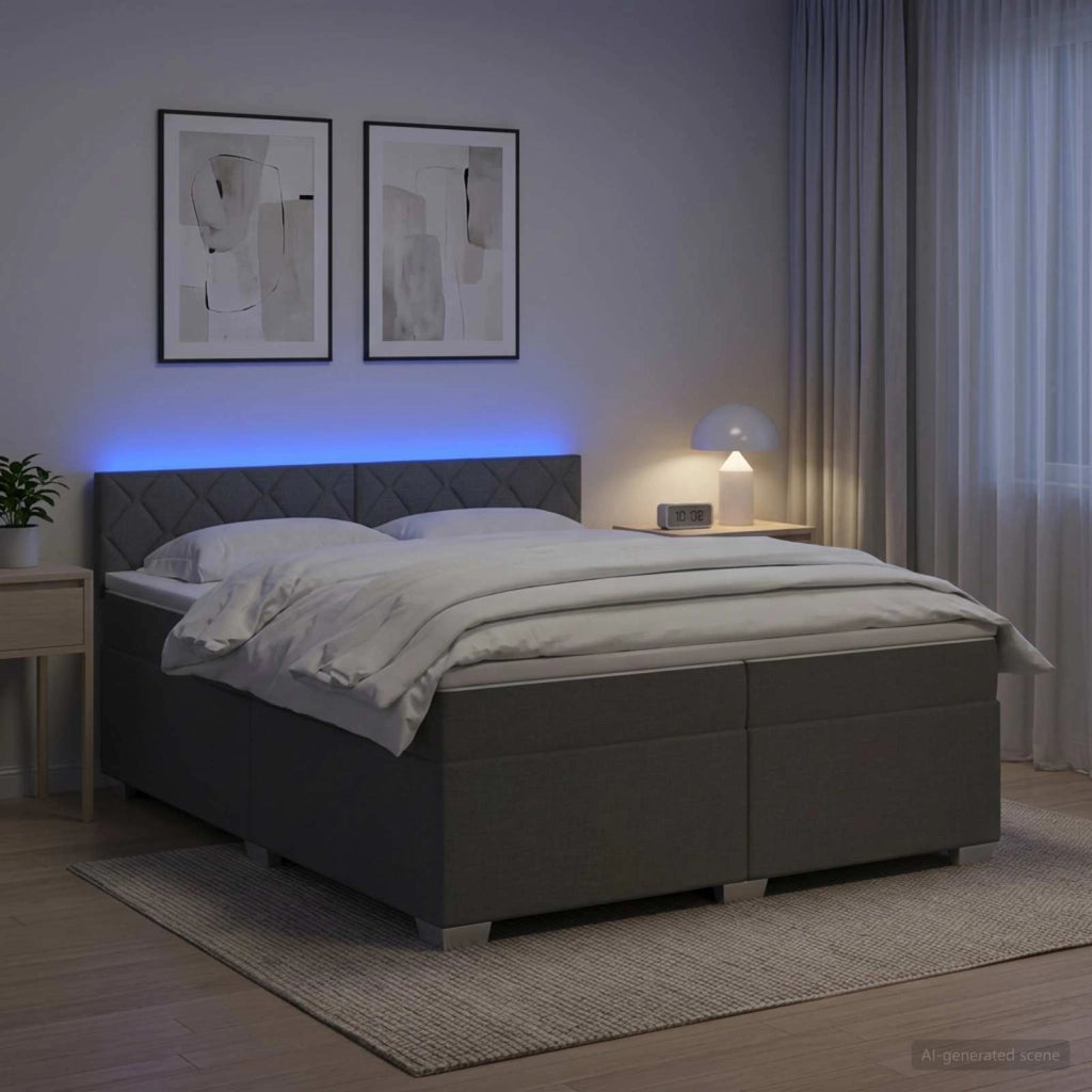 Letto con Box Spring, Materasso e LED Grigio Scuro 200 x 200 cm 3452030
