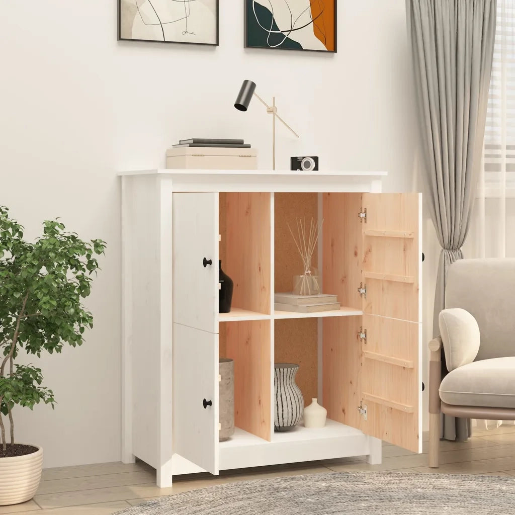 Credenza Bianca 83x41,5x100 cm in Legno Massello di Pino 821508