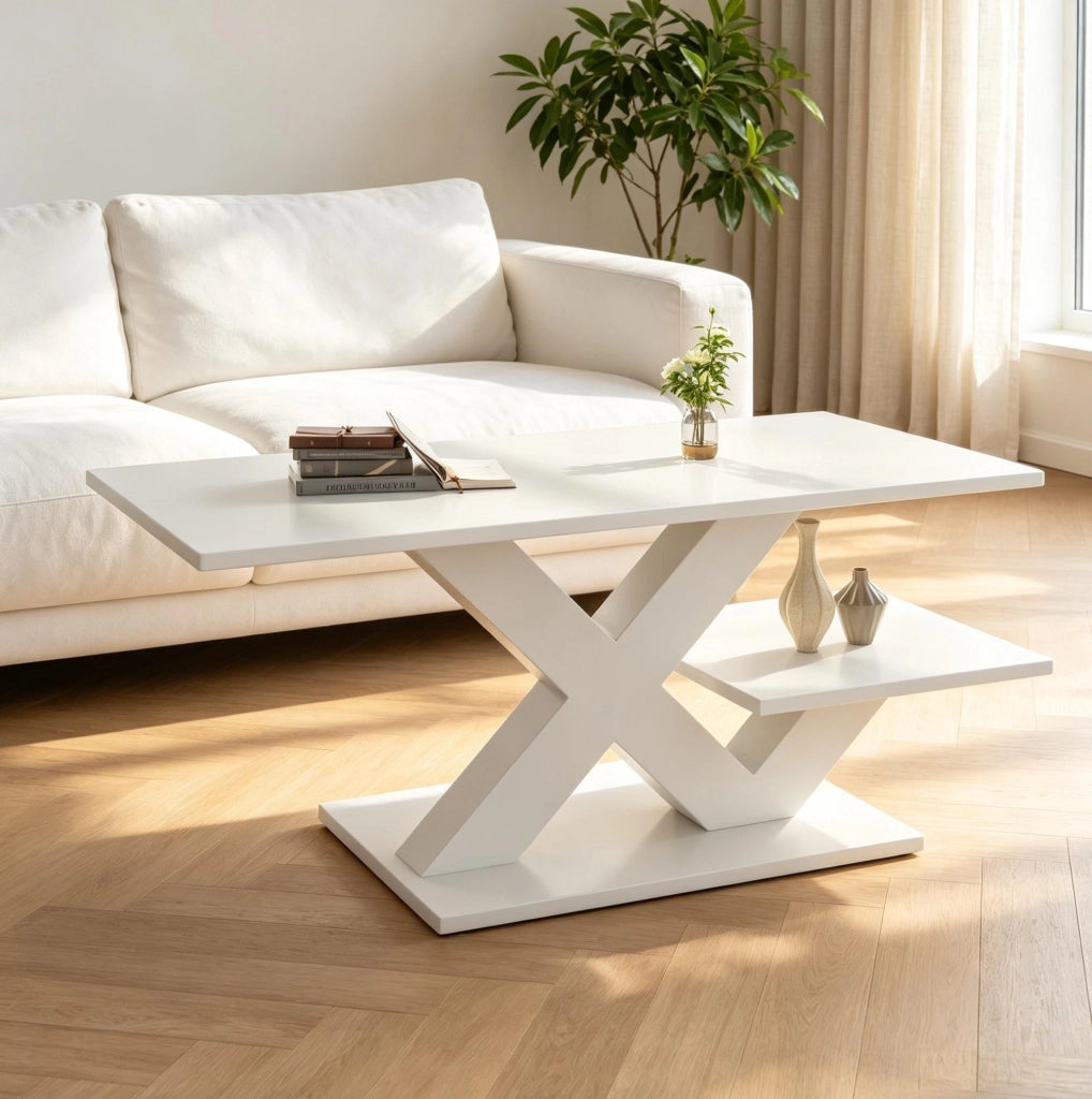 Tavolino da caffè bianco lucido in MDF 100x48x45 cm