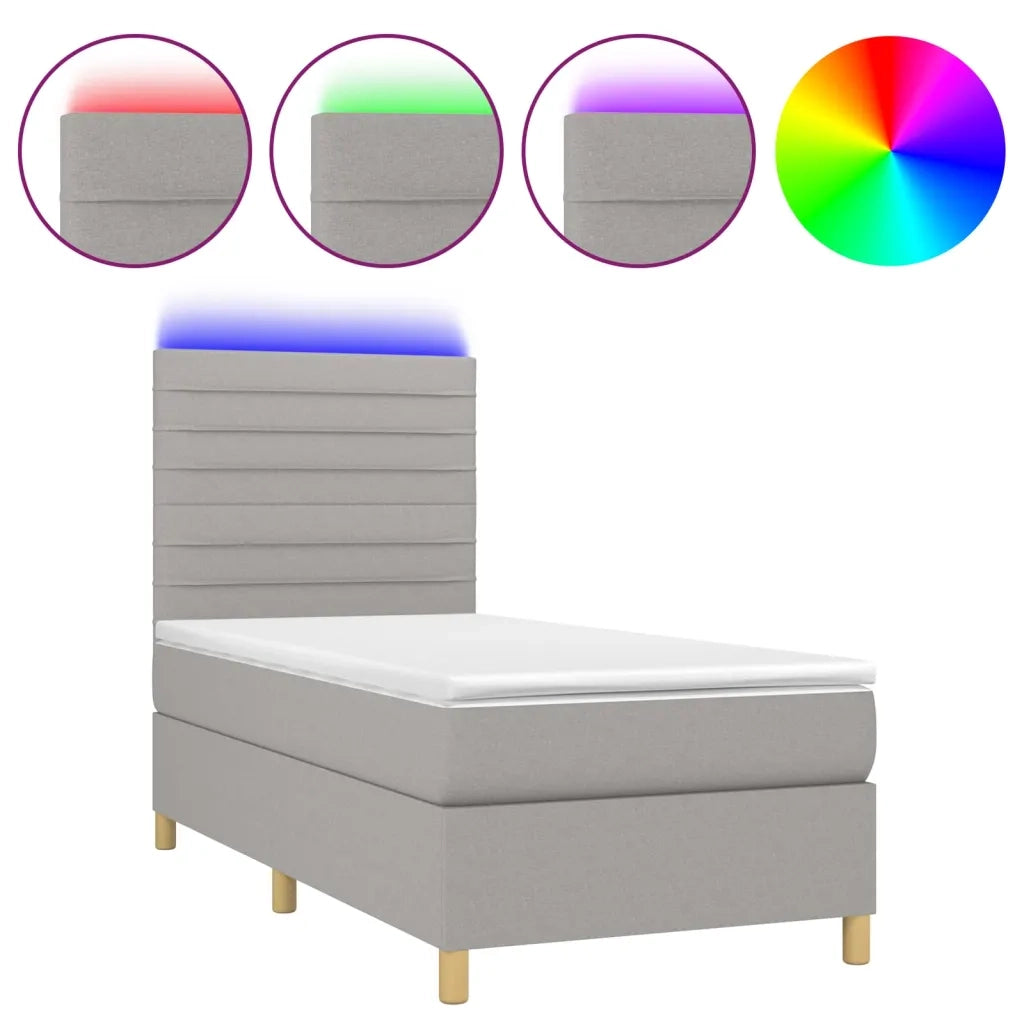 Letto a Molle Materasso e LED Grigio Chiaro 90x200 cm Tessuto 3135485