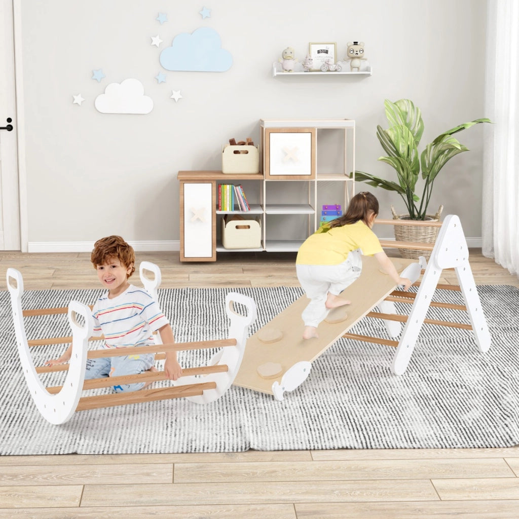 Set 3 giocattoli da arrampicata per bambini 1+ anni con triangolo arco salita, Set di arrampicata Bianco-Arrampicate e scivoli