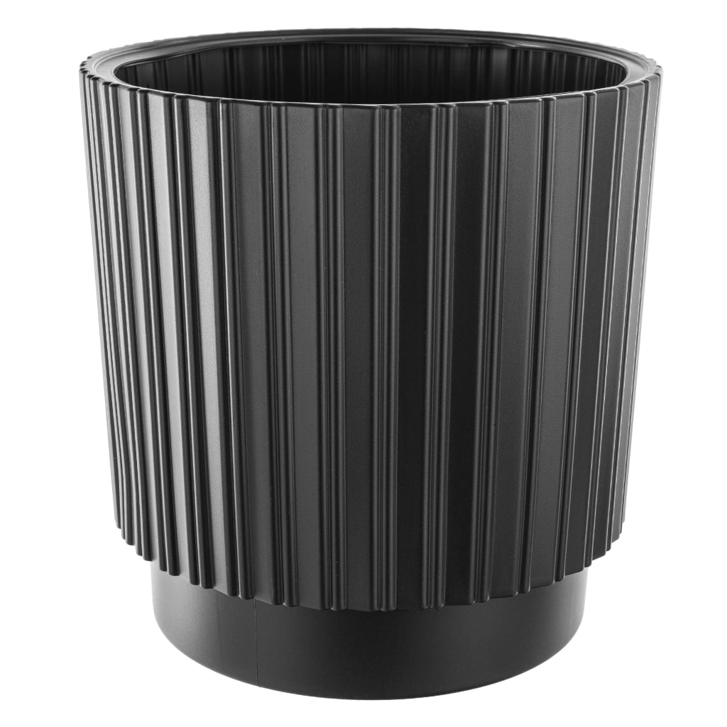 Vaso da fiori KADAX da 40 cm con coperchio e inserto, vaso da fiori in plastica nera