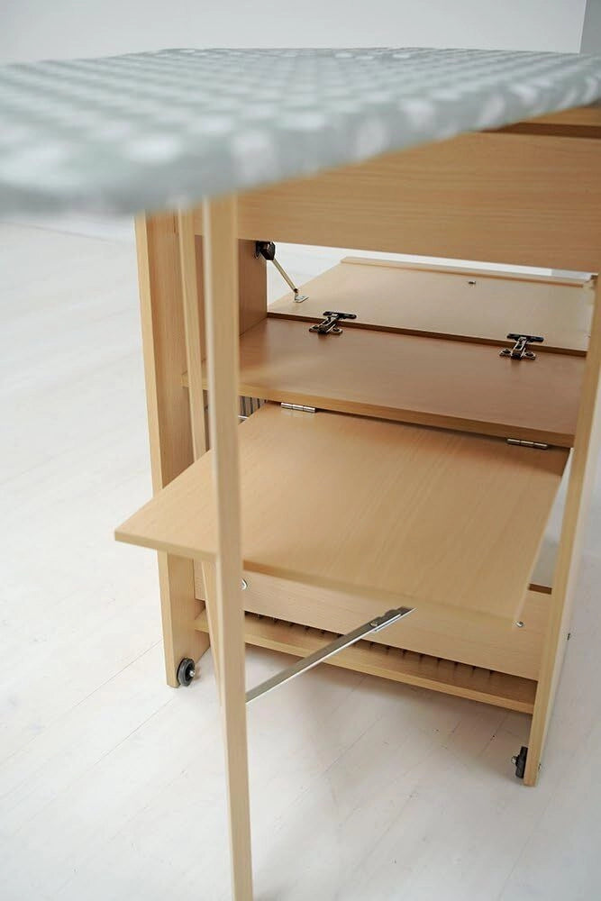 Foppapedretti 9900330103 LoStiro Mobile Asse da Stiro a Scomparsa in Legno con Ruote Ripiano Biancheria colore Naturale