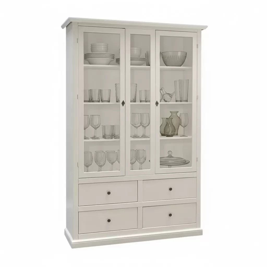 Vetrina arte povera 2 ante 4 cassetti in legno bianco 118x40x185 - Mobili 2G