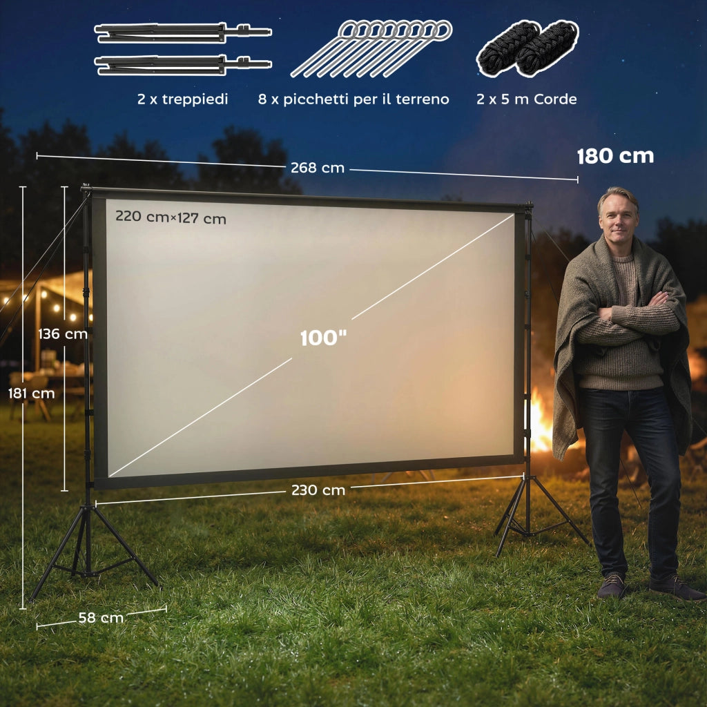 Telo per Proiettore 100 Pollici 16:9 ¨C zephmum ¨C Bianco con Treppiedi