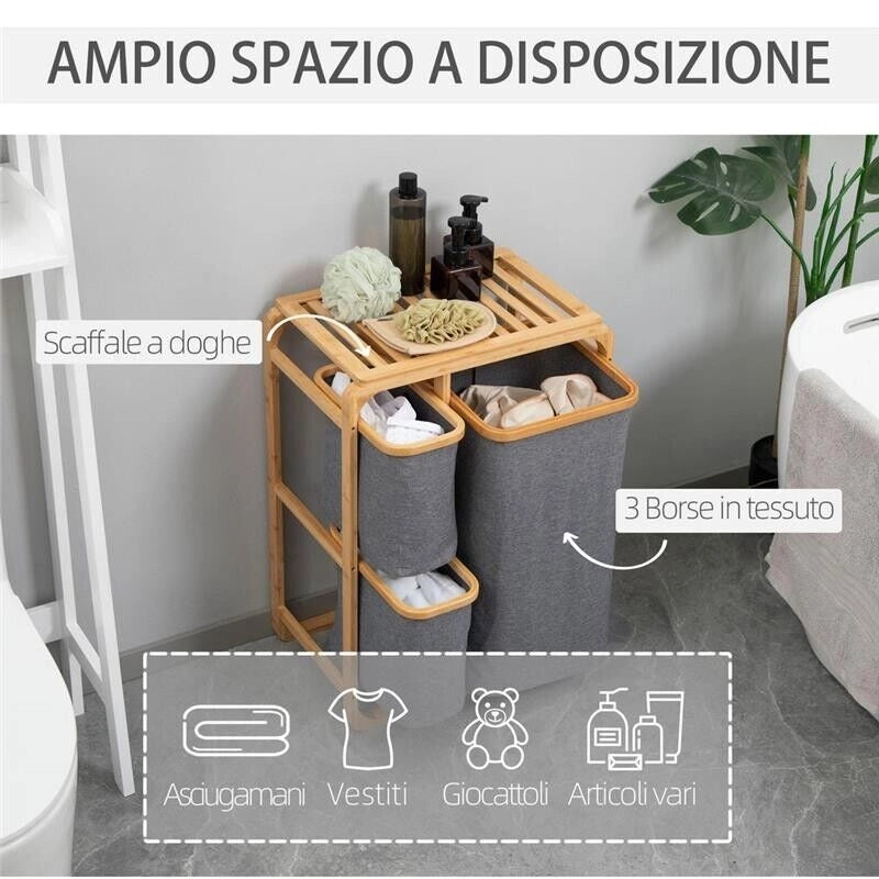 CESTO PORTABIANCHERIA CON 3 SCOMPARTI ESTRAIBILI IN TESSUTO 50X32X69.7CM BICOLOR