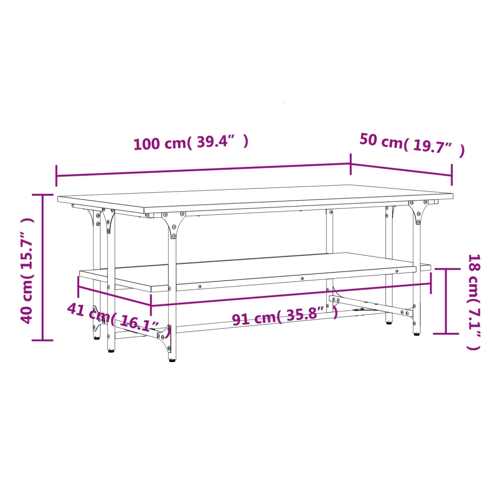 Tavolino Salotto Nero 100x50x40cm Legno Multistrato 835319
