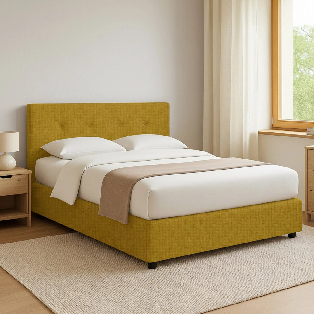 Preston, Letto Matrimoniale Sfoderabile Made in Italy, Giallo Ocra
