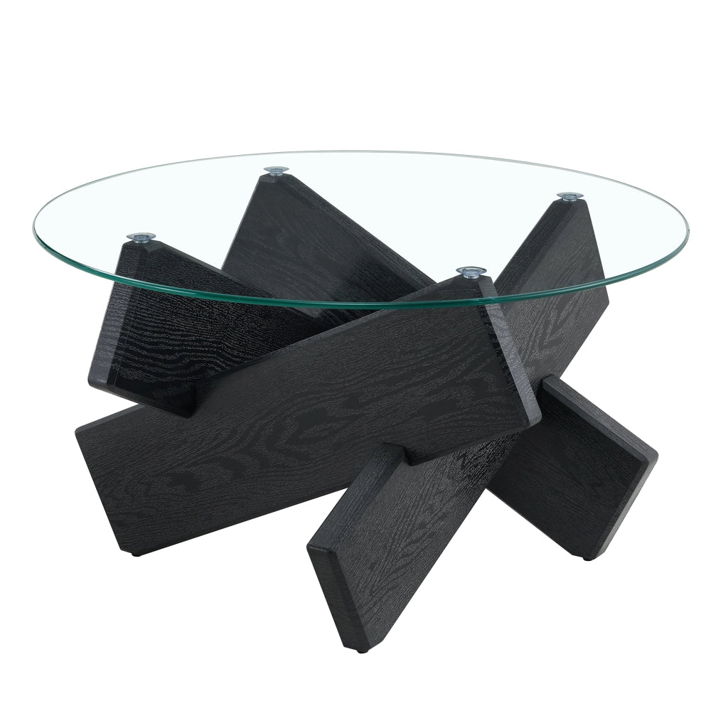 TAVOLO DA CAFFÈ Rotondo 79 cm MDF e Vetro Nero/Trasparente