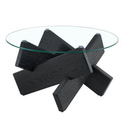 TAVOLO DA CAFFÈ Rotondo 79 cm MDF e Vetro Nero/Trasparente