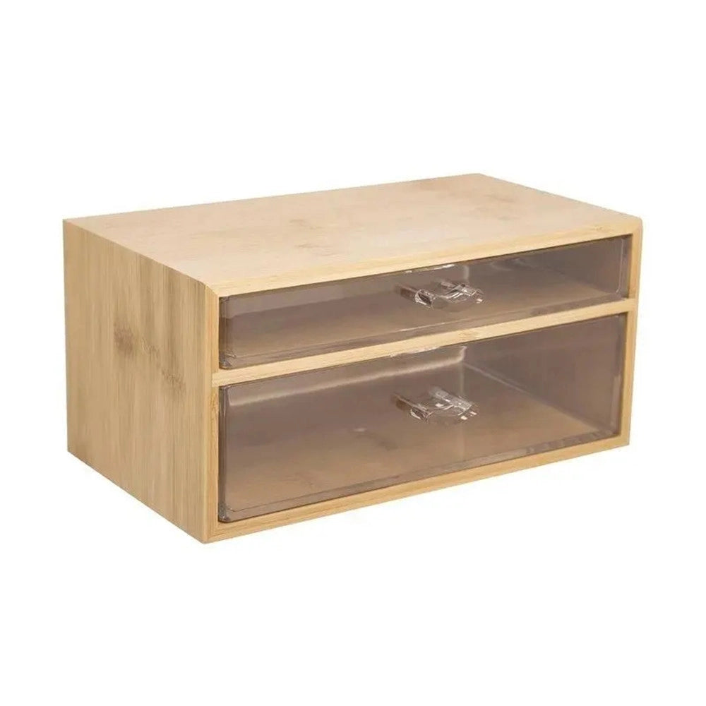 Trade Shop - Porta Gioielli Cosmetici Con 2 Cassetti Forme Diverse Organizer Legno 24.3x15.3x11cm 10831 -