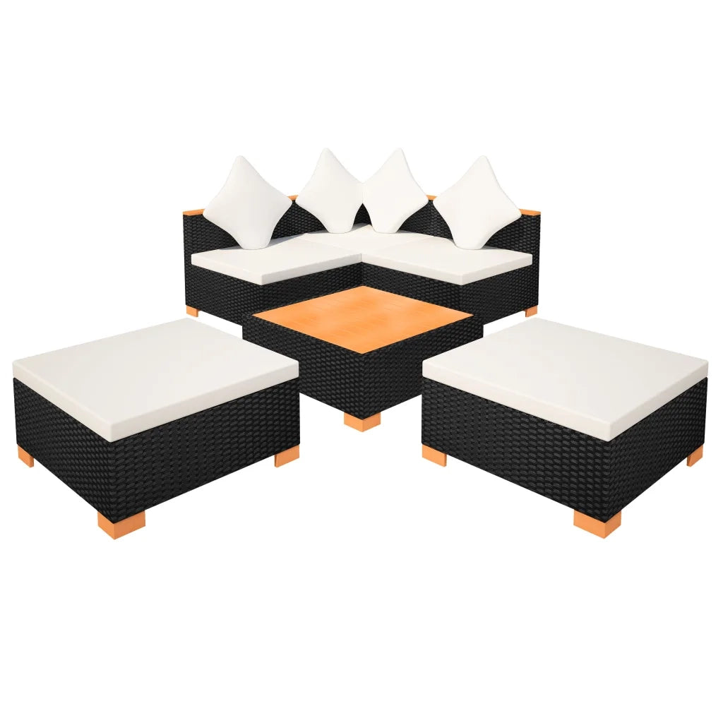 Set Divani da Giardino 6 pz con Cuscini in Polyrattan Nero cod mxl 43498