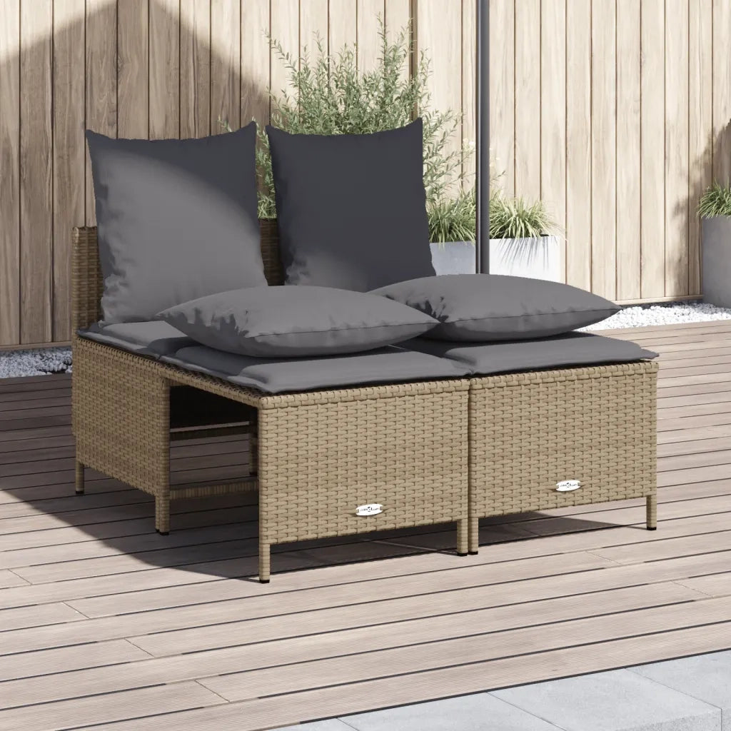 Set Divano da Giardino 4 pz | Set Salotto da Giardino con Cuscini Beige in Polyrattan