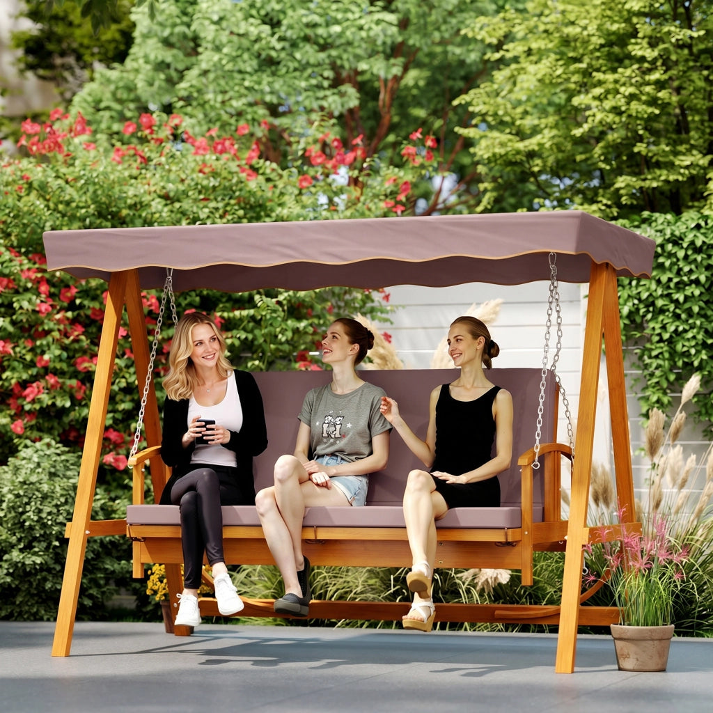 Altalena da giardino Hollywood con tettoia ¨C zephmum ¨C in legno, per 3 persone, marrone