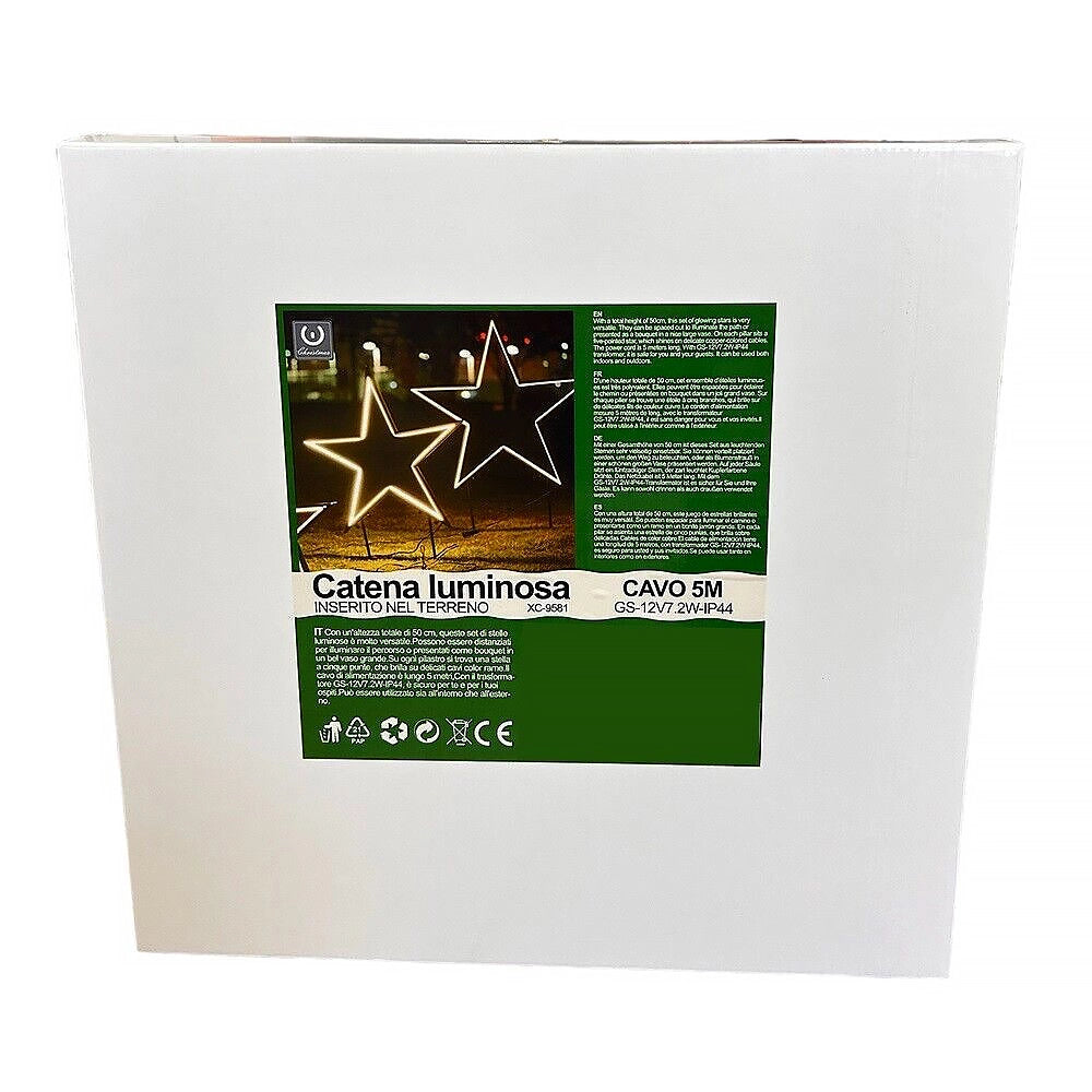 STELLA LUMINOSA LUCI DI NATALE NATALIZIE DA ESTERNO TUBO LED CALDA A PICCHETTO 50 CM