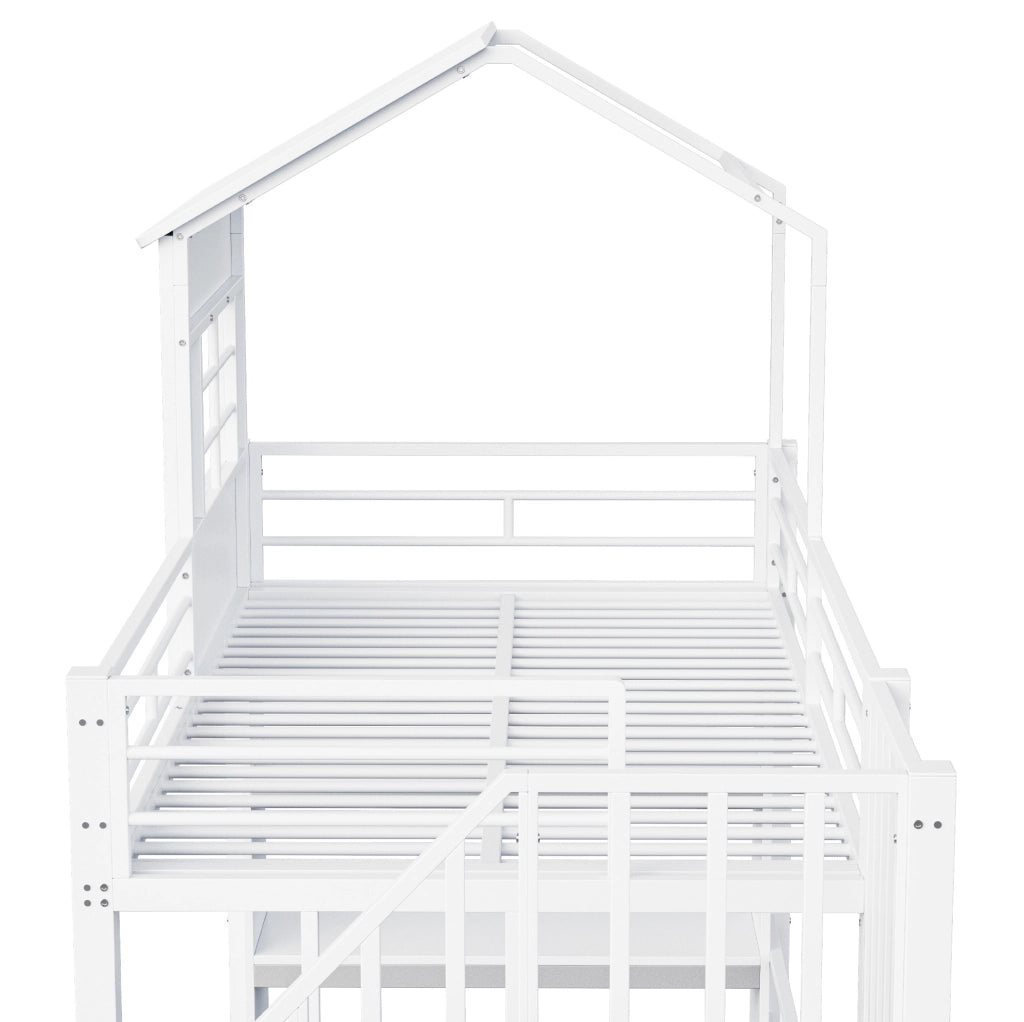 Letto a soppalco multifunzionale 90x200 cm con scala contenitore e ripiani integrati