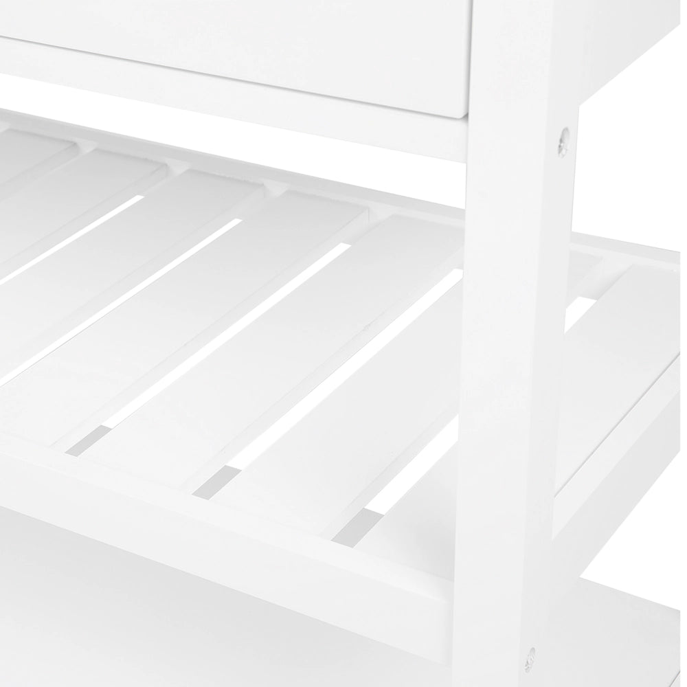 Carrello Cucina Bianco Legno Chiaro Piano 2 Ripiani 2 Posate Cassetti Rotelle Scandinavo Moderno