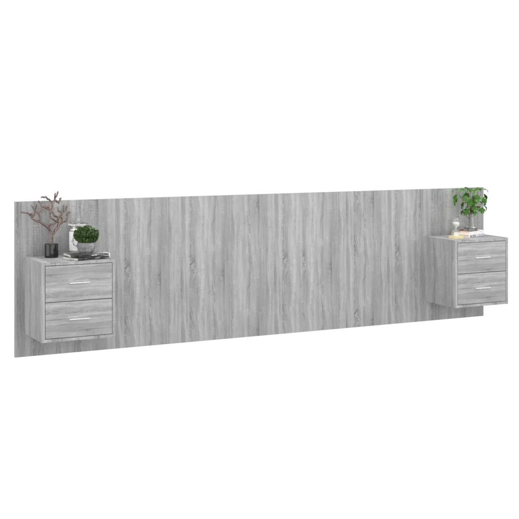 Testiera Letto con Armadietti Legno Multistrato Grigio Sonoma