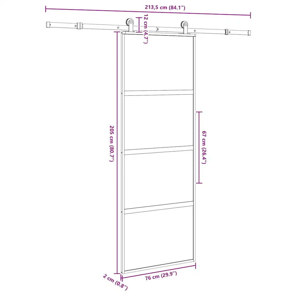 Porta Scorrevole Ferramenta 76x205 cm Vetro Temperato Alluminio 3332998