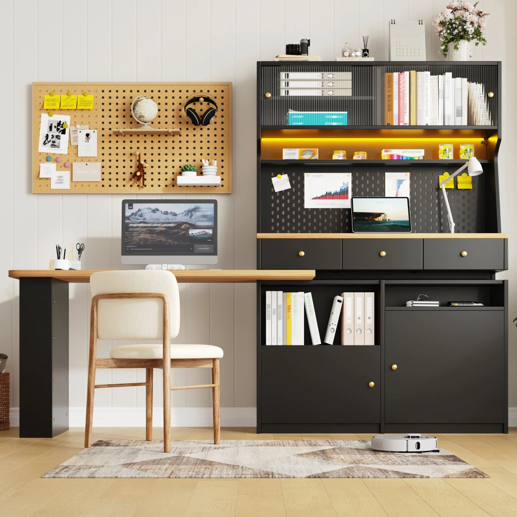 ARMADIO ALTO CON SCRIVANIA 137x74x177,7 cm MDF Vetro Nero