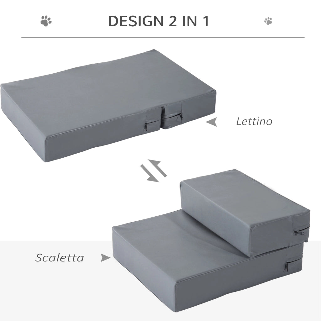 EasyComfort Scaletta per Cani Materassino 2 in 1 in PU e Gommapiuma 45x39x20cm Grigio
