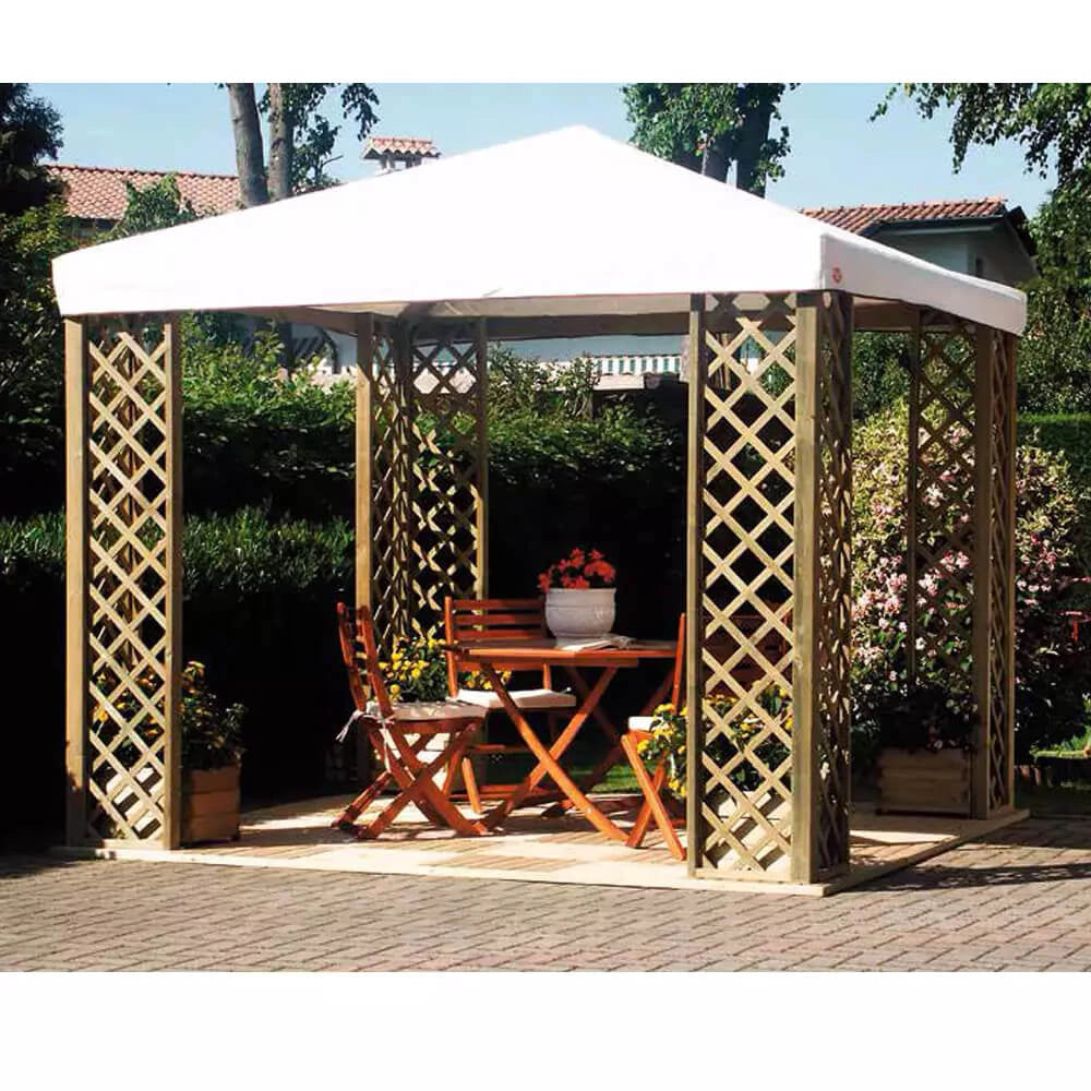 Gazebo da Giardino in Legno 3x3m con Copertura in PVC Taini Fox Pocket