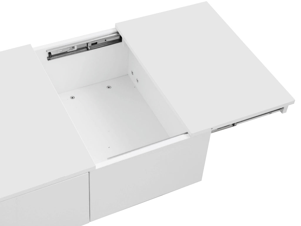 Tavolino da salotto con 2 Cassetti e 2 Vani nascosti; Sistema Push-Pull; Bianco Lucido; 100 × 50 × 31 cm