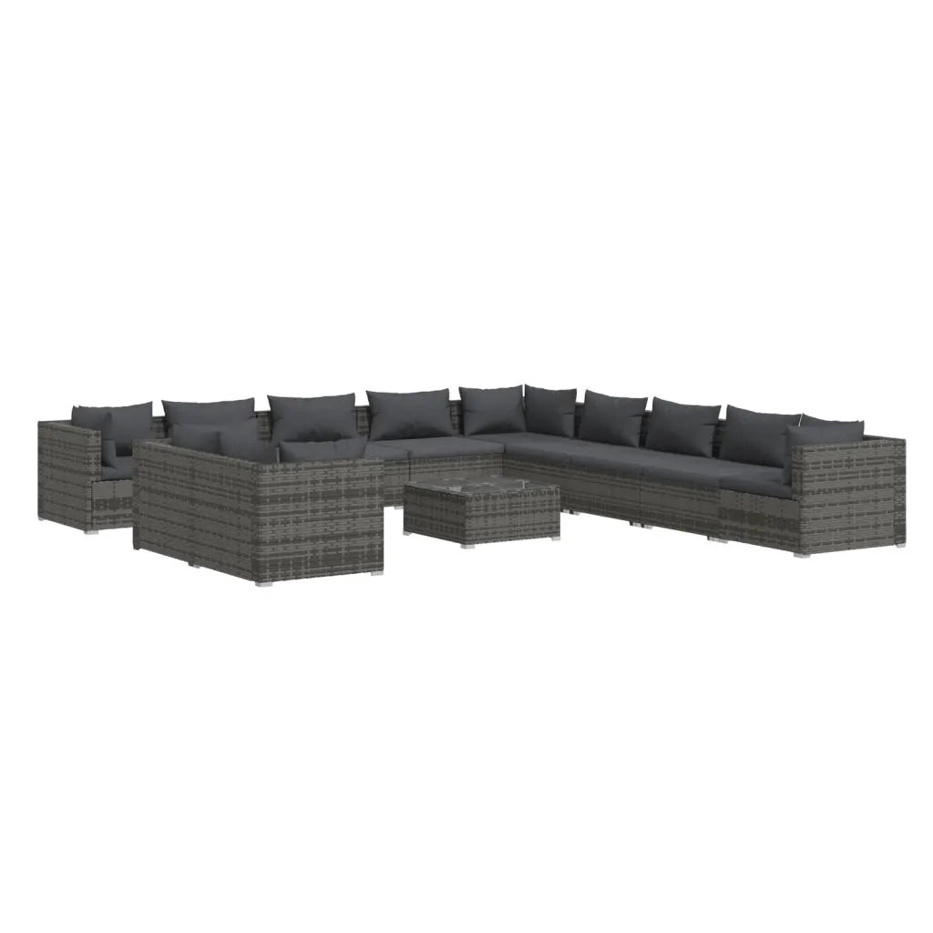 Set Divani da Giardino 12 pz con Cuscini in Polyrattan Grigio 3102541