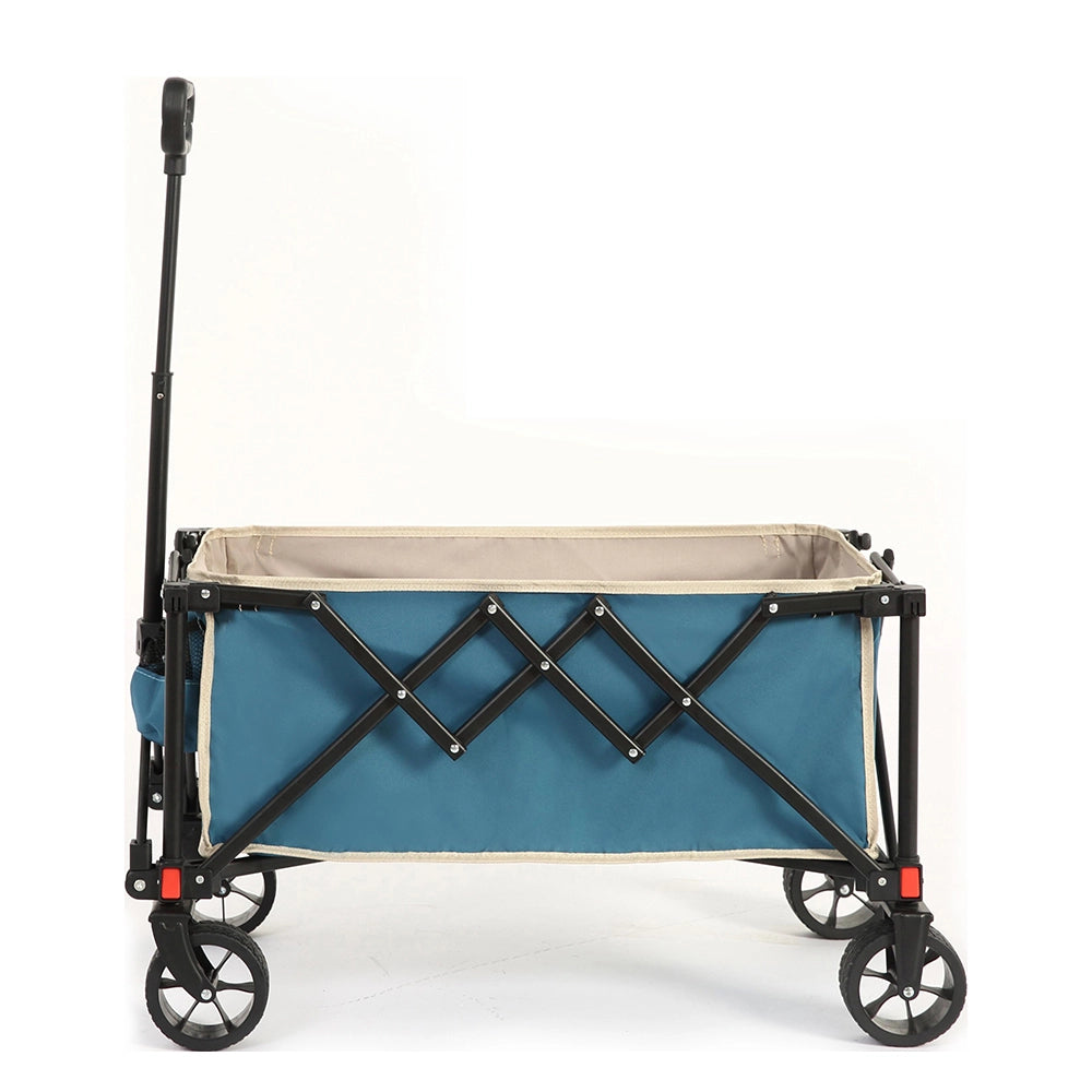 Carrello pieghevole per esterni - Xylo - Ruote fuoristrada, manico regolabile, robusto, per campeggio, shopping, pesca sportiva - Blu