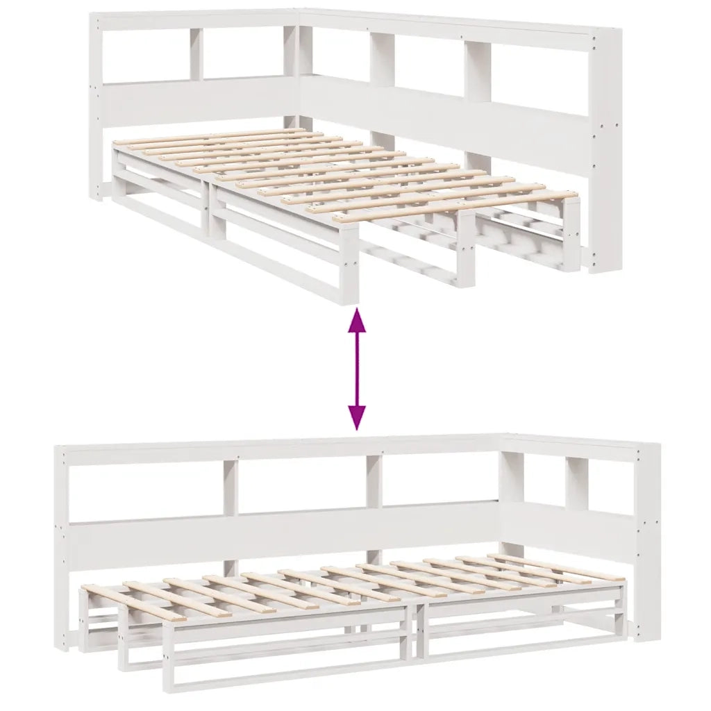 Letto Libreria senza Materasso-Struttura Letto con contenitore Bianca 90x200 cm Legno di Pino 218276