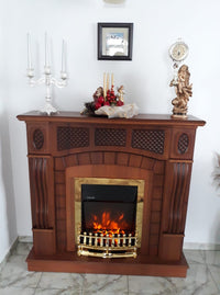 Camino Elettrico da Pavimento 112x115x30 cm Effetto Fiamma 2000W Amsterdam & Galileo Gold Noce