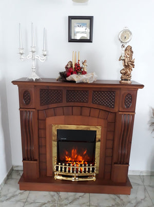 Camino Elettrico da Pavimento 112x115x30 cm Effetto Fiamma 2000W Amsterdam & Galileo Gold Noce