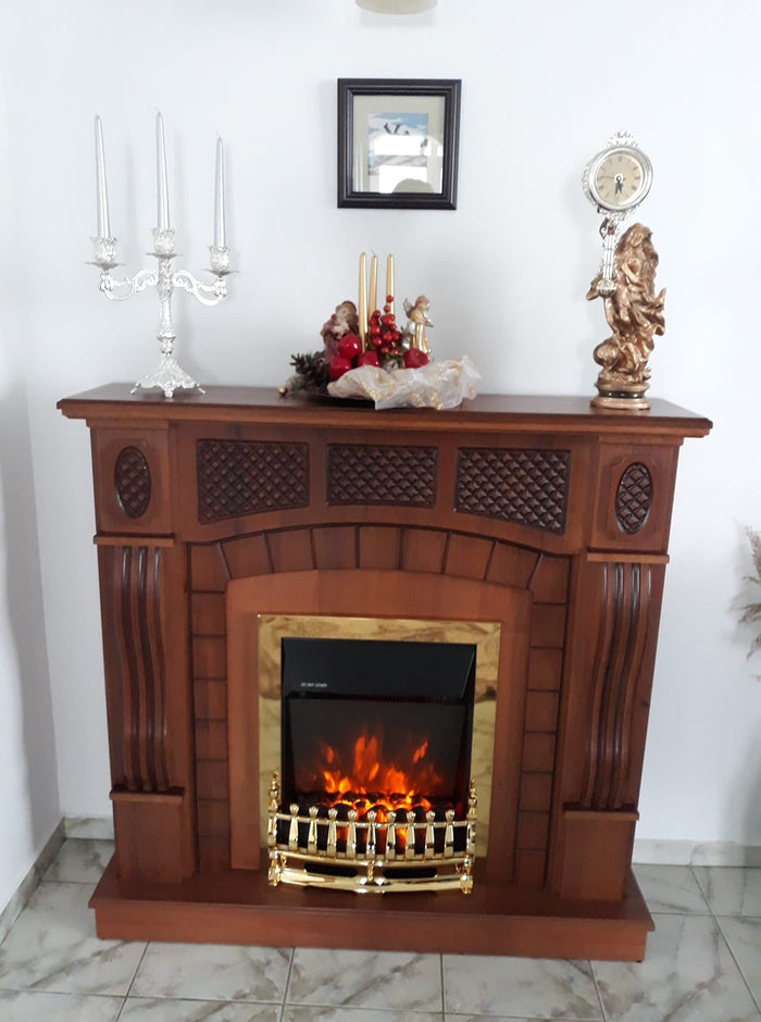 Camino Elettrico da Pavimento 112x115x30 cm Effetto Fiamma 2000W Amsterdam & Galileo Gold Noce