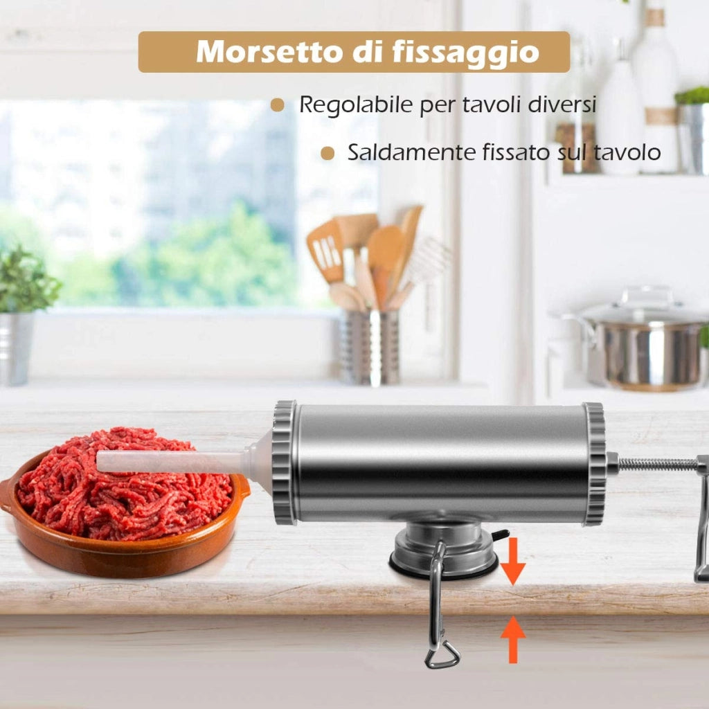 2,5kg Insaccatrice manuale per salsicce in metallo Macchina per salsiccia con 3 tubi di riempimento-Macchine da cucina