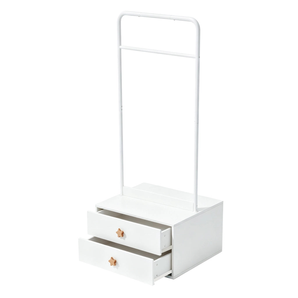 Appendiabiti per bambini con 2 cassetti e barra appendiabiti; 70 x 55 x 168 cm; bianco
