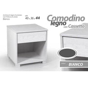 Trade Shop - Comodino Con Casseto Letto Moderno 44x40x36cm Legno Bianco Rovere Sbiancato -