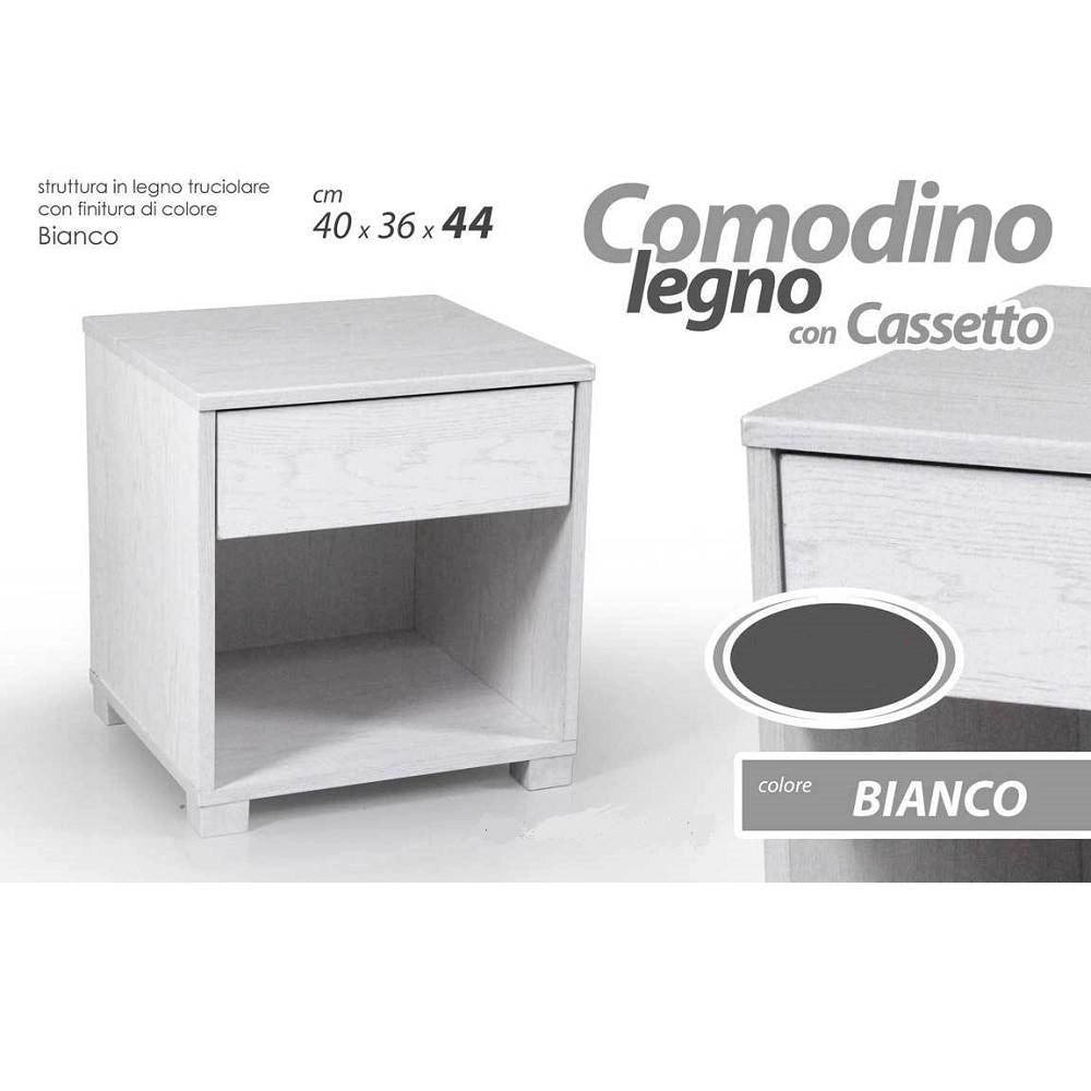 Trade Shop - Comodino Con Casseto Letto Moderno 44x40x36cm Legno Bianco Rovere Sbiancato -