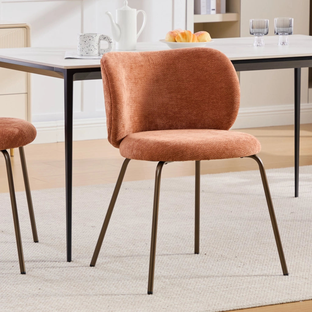 Sedia da Pranzo Imbottita in Velluto ¨C MINIMAL ¨C Gambe in Metallo Bronzo, Arancione