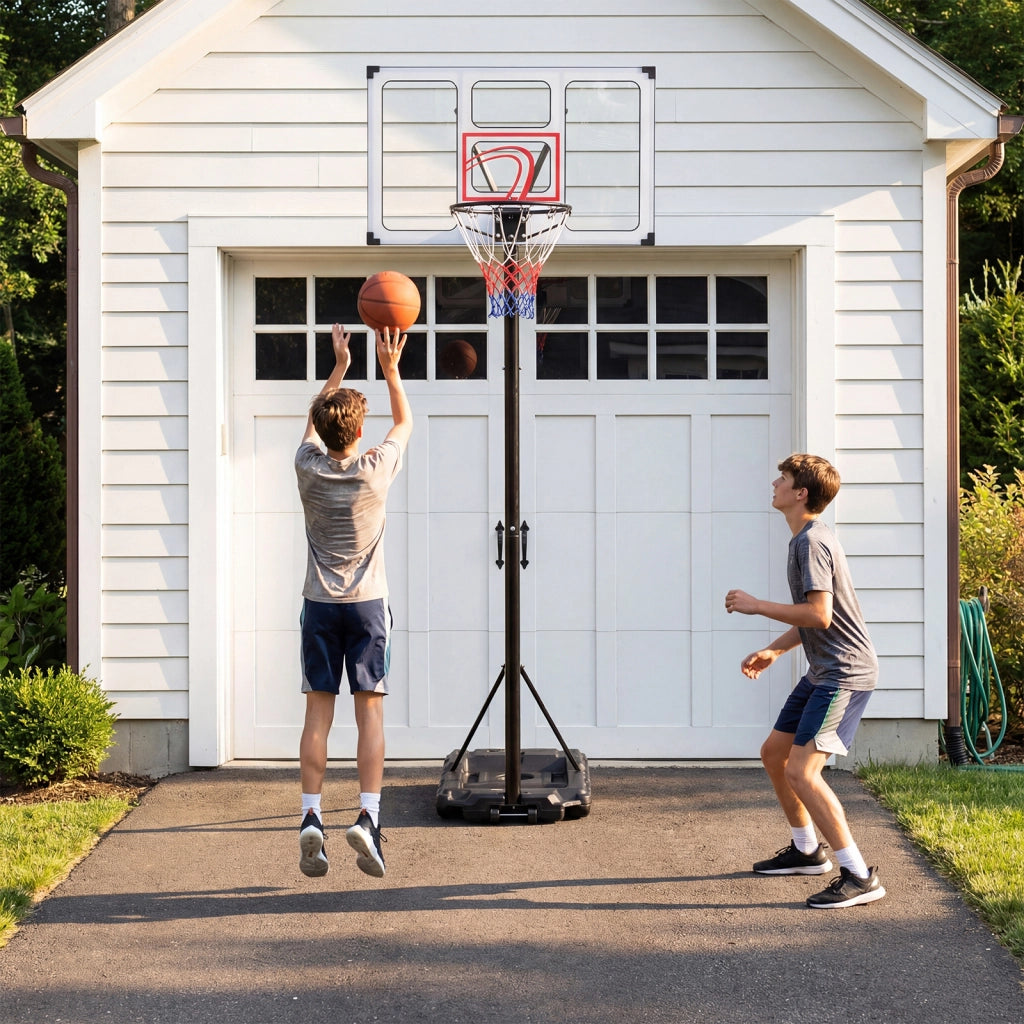 Canestro da basket portatile tabellone pc infrangibile e base, Supporto da basket con ruote regolabile in altezza