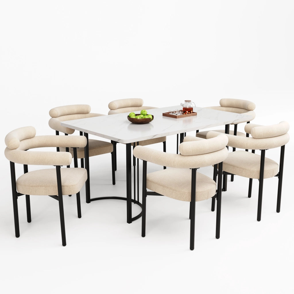 Tavolo da pranzo set con sedie in velluto, gambe in metallo, stile moderno minimalista, per cucina e soggiorno