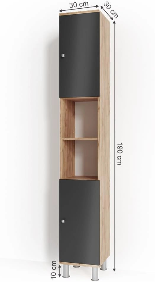Mobile bagno alto Fynn, Rovere, 30 x 190 cm, per la conservazione di articoli da bagno e asciugamani