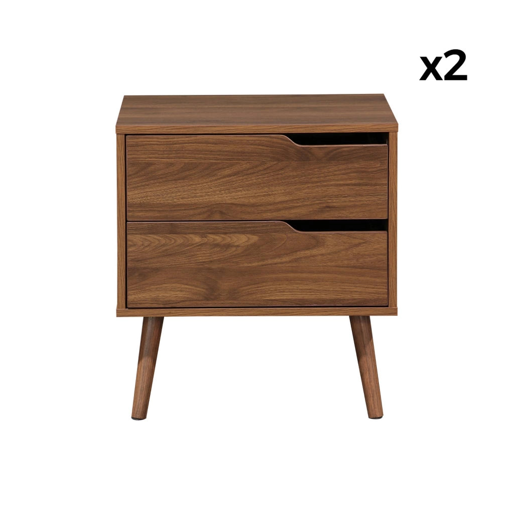 Set 2 comodini effetto legno noce, 2 cassetti, marrone